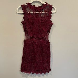 Sexy little maroon dress with see through spots Size small soieblu